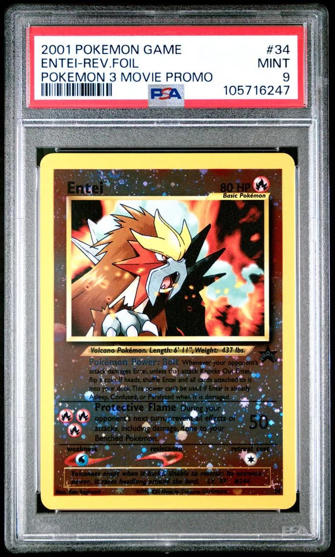 Entei-Reverse Foil, Game Movie, PSA 9