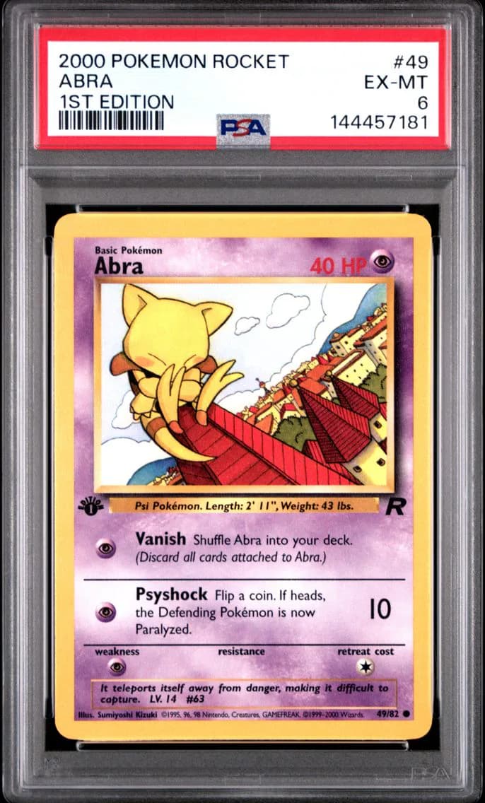 Abra 1st Edition, Rocket, PSA 6