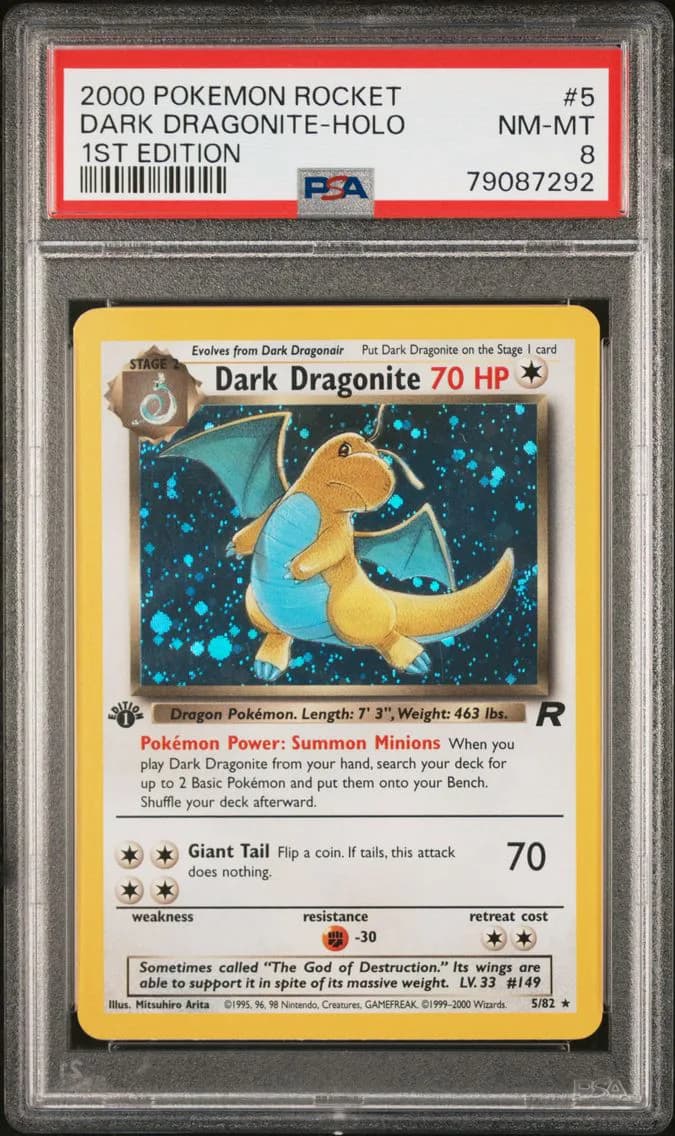 Dark Dragonite-Holo 1st Edition, Rocket, PSA 8