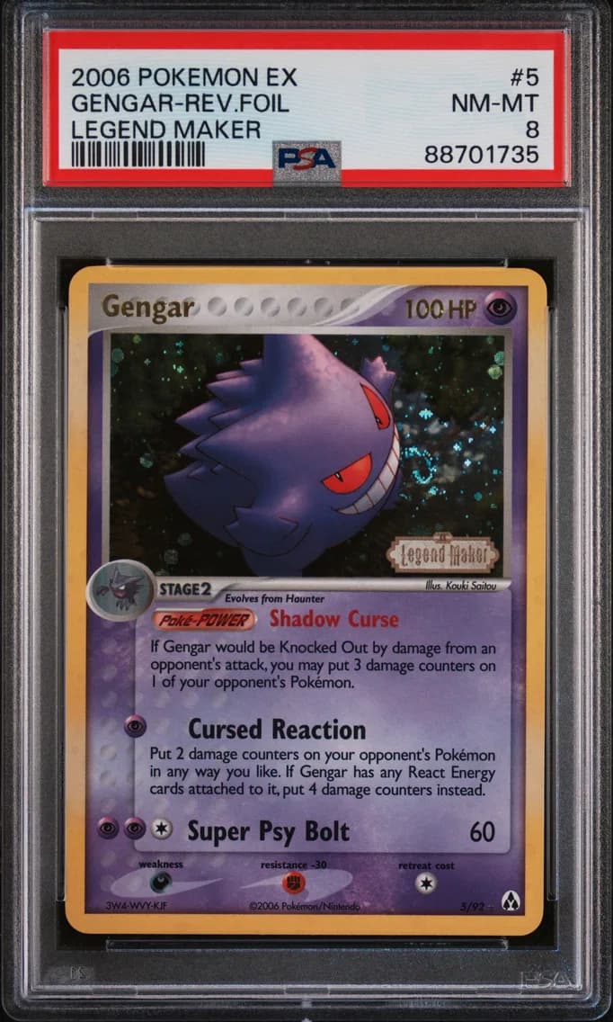 Gengar-Reverse Foil, EX Legend Maker, PSA 8