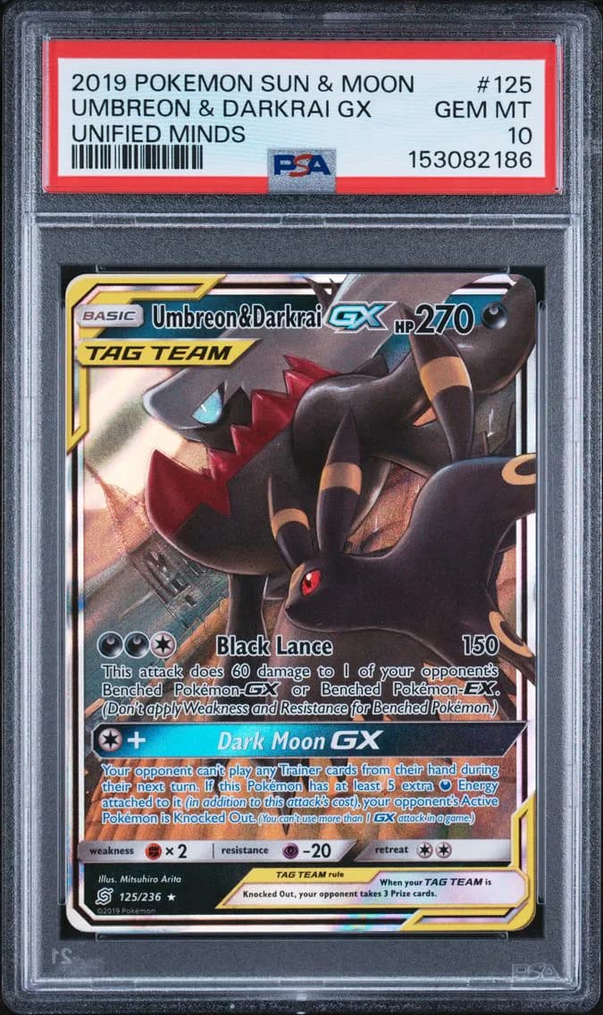 Umbreon & Darkrai GX, Sun & Moon Unified Minds, PSA 10