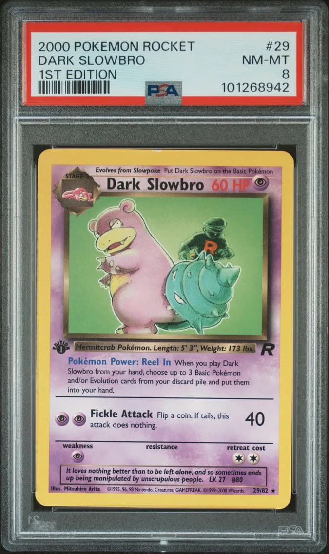 Dark Slowbro 1st Edition, Rocket, PSA 8