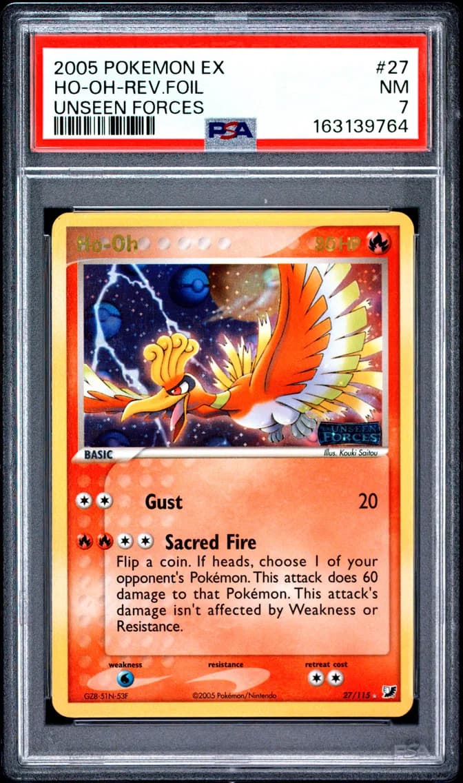HO-Oh-Reverse Foil, EX Unseen Forces, PSA 7