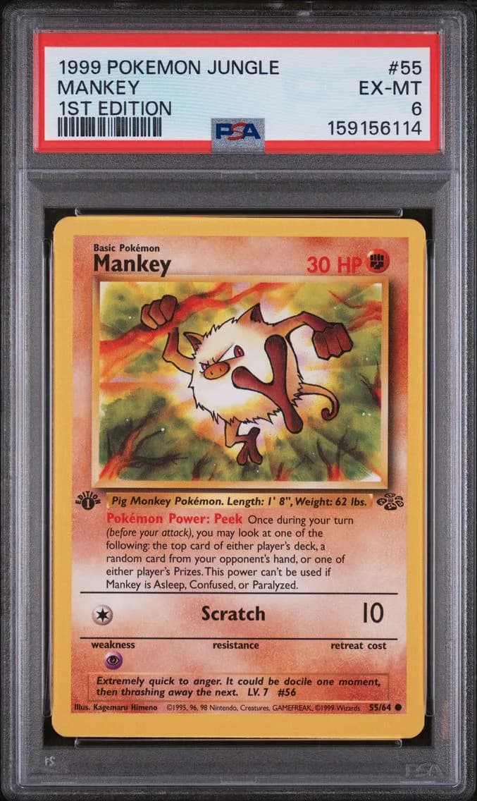 Mankey 1st Edition, Jungle, PSA 6