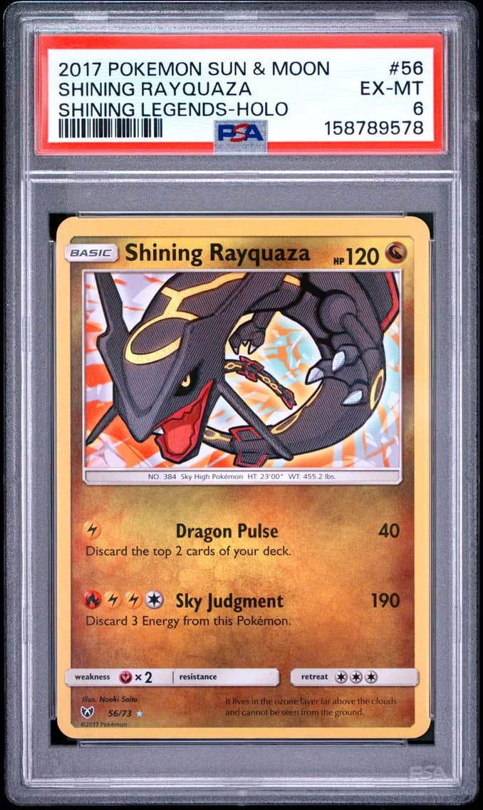 Shining Rayquaza-Holo, Sun & Moon Shining Legends, PSA 6