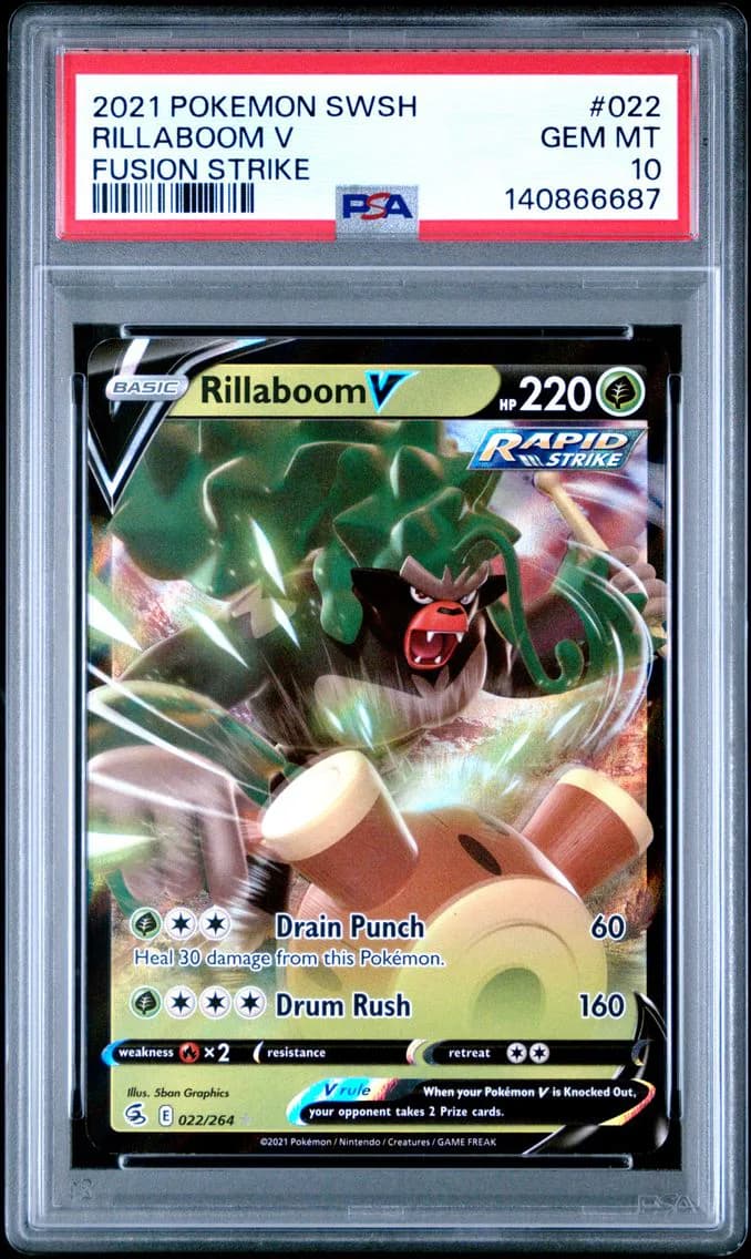 Rillaboom V, Sword & Shield Fusion Strike, PSA 10