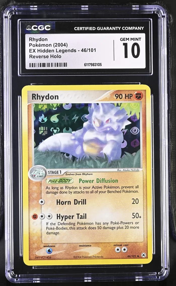 Rhydon Reverse Holo, EX Hidden Legends, CGC 10