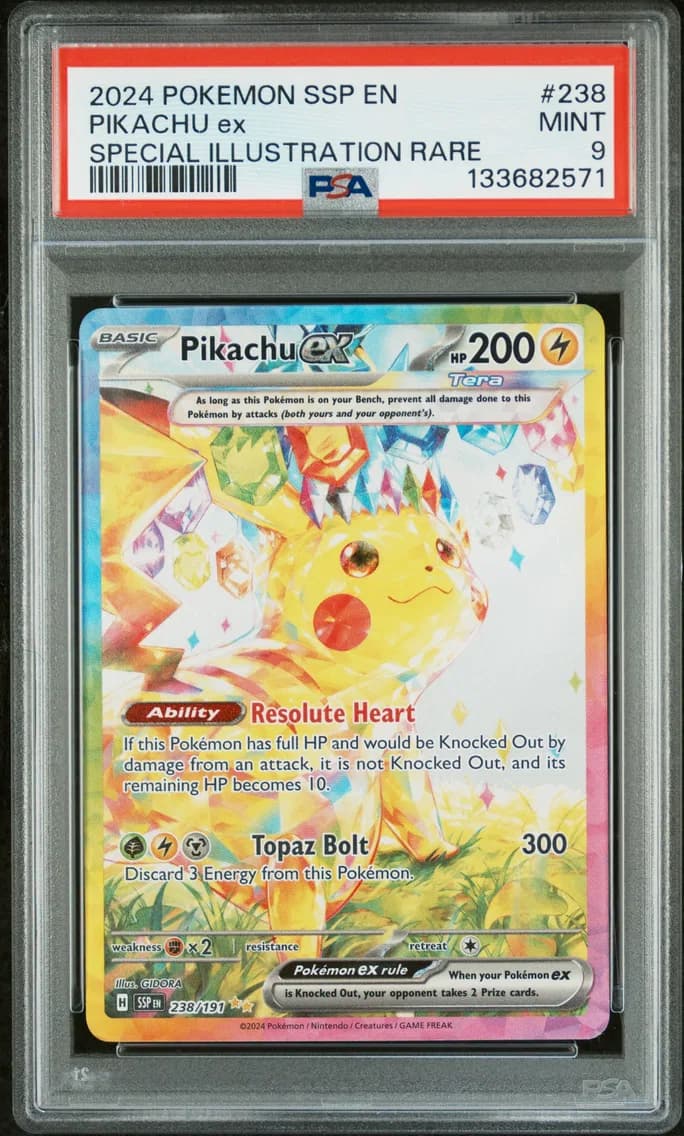 Pikachu EX, Surging Sparks, PSA 9