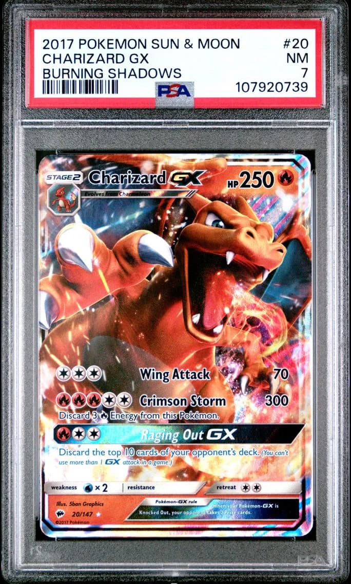 Charizard GX, Sun & Moon Burning Shadows, PSA 7