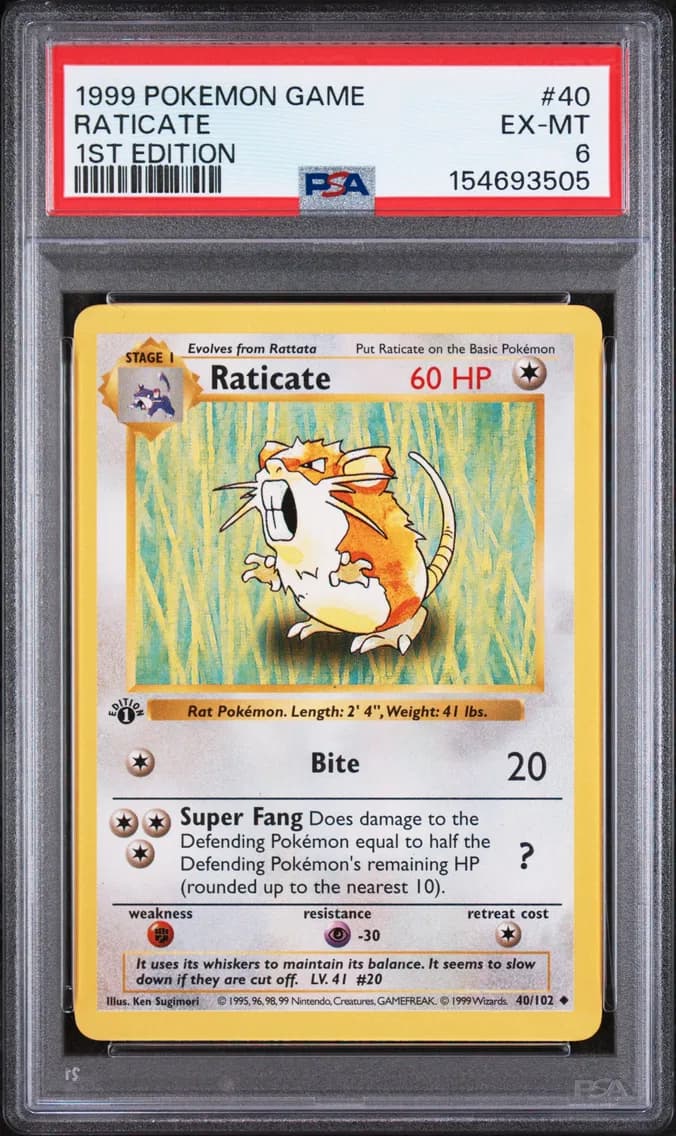 Raticate 1st Edition, Game, PSA 6