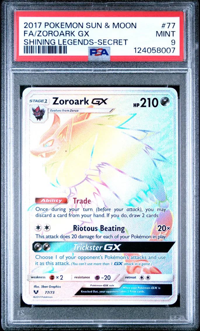 Zoroark GX, Sun & Moon Shining Legends, PSA 9