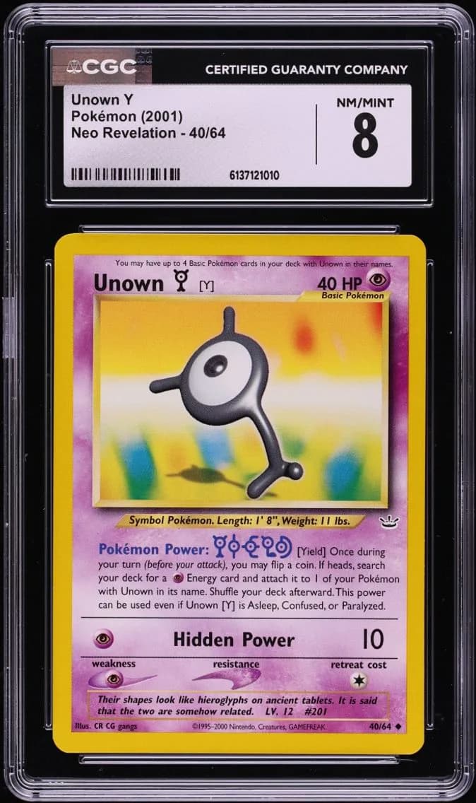 Unown Y, Neo Revelation - Unlimited, CGC 8