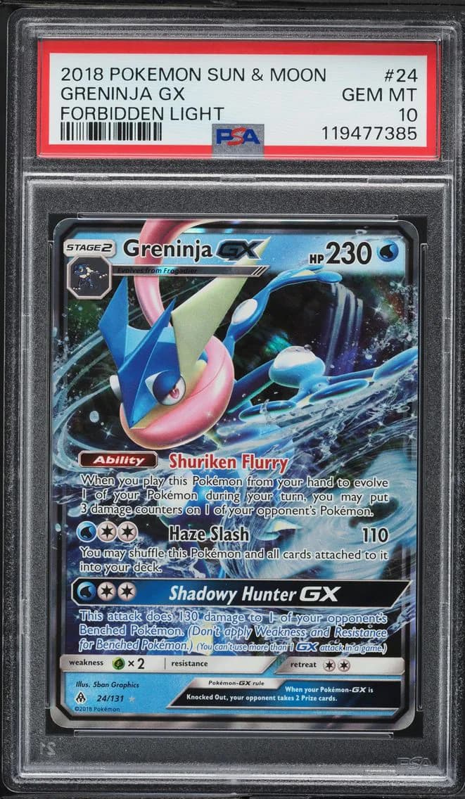 Greninja GX, Sun & Moon Forbidden Light, PSA 10