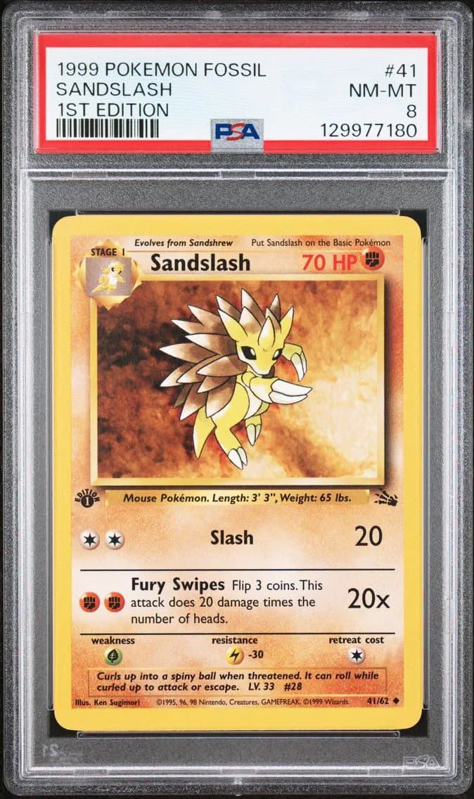 Sandslash 1st Edition, Fossil, PSA 8