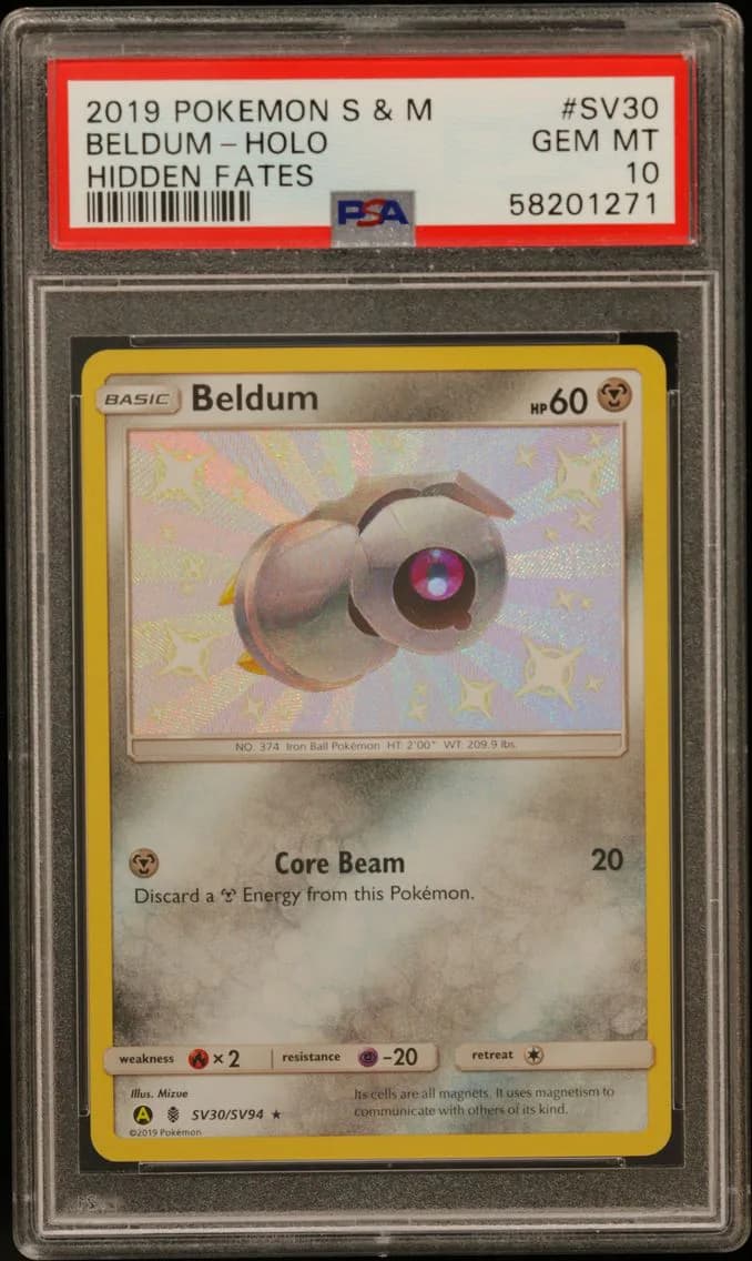 Beldum-Holo, Sun & Moon Hidden Fates, PSA 10