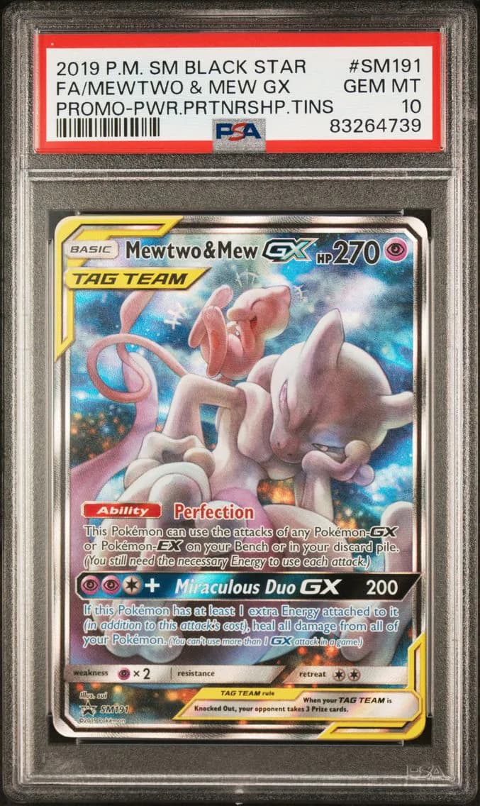 Mewtwo & Mew GX, SM Black Star Promo, PSA 10