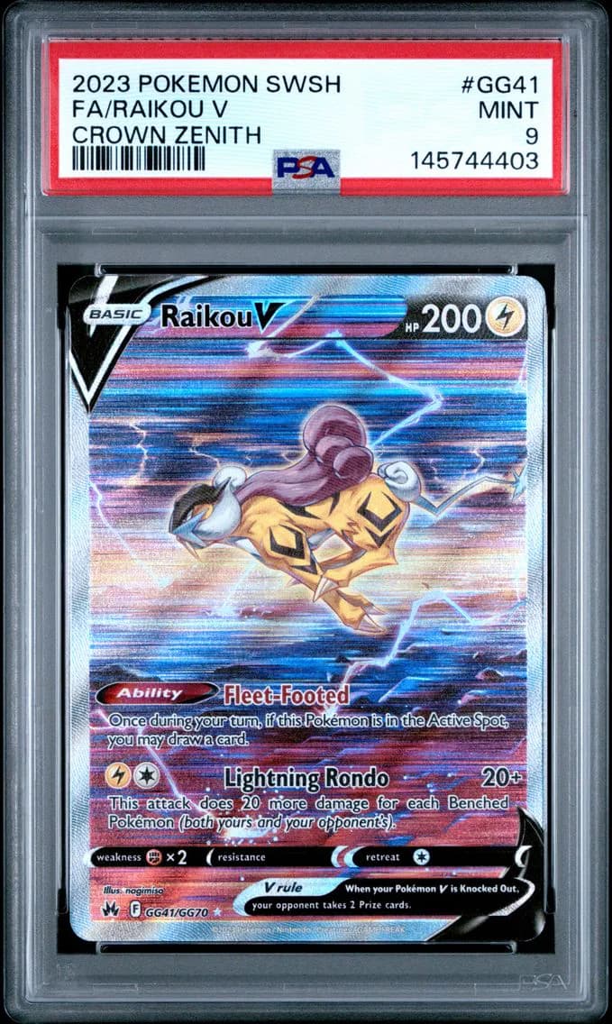 Raikou V, Sword and Shield Crown Zenith, PSA 9