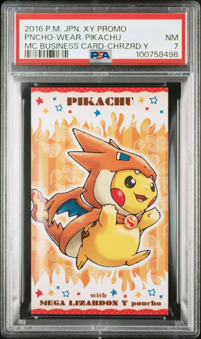 Poncho-Wearing Pikachu, Japanese Strong Cute Pikachu Mega Campaign Business Cards, PSA 7