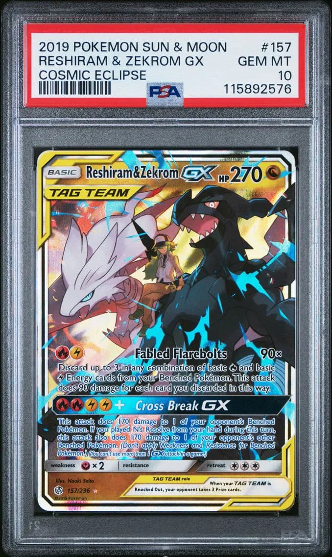 Reshiram & Zekrom GX, Sun & Moon Cosmic Eclipse, PSA 10