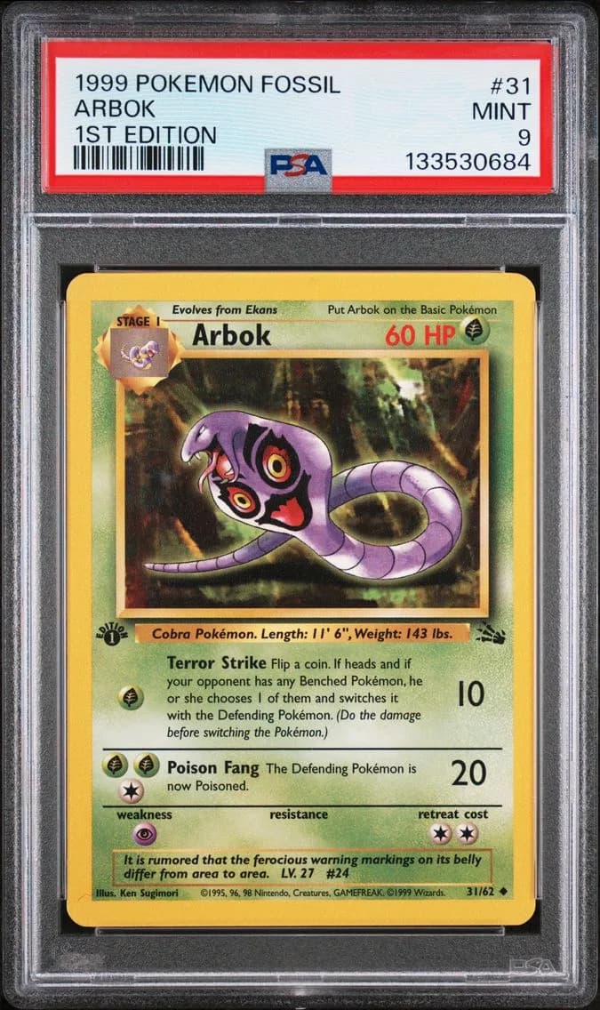 Arbok 1st Edition, Fossil, PSA 9