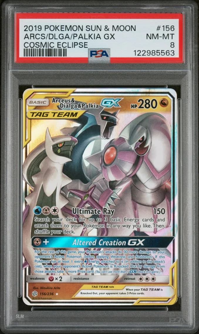 Arceus & Dialga & Palkia GX, Sun & Moon Cosmic Eclipse, PSA 8