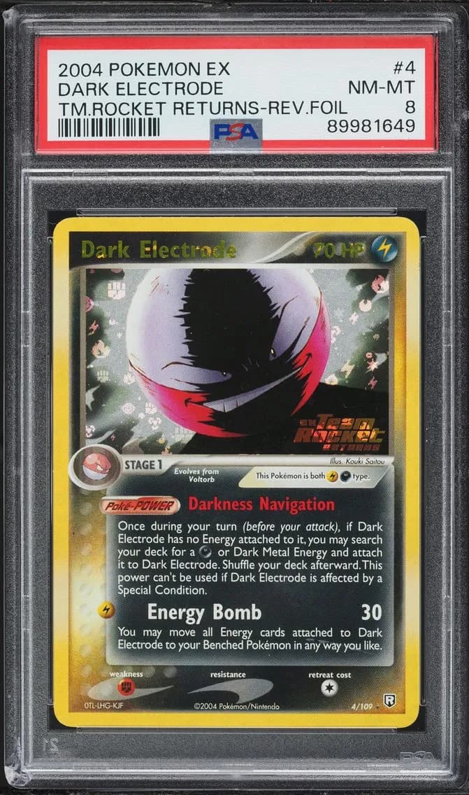 Dark Electrode-Reverse Foil, EX Team Rocket Returns, PSA 8