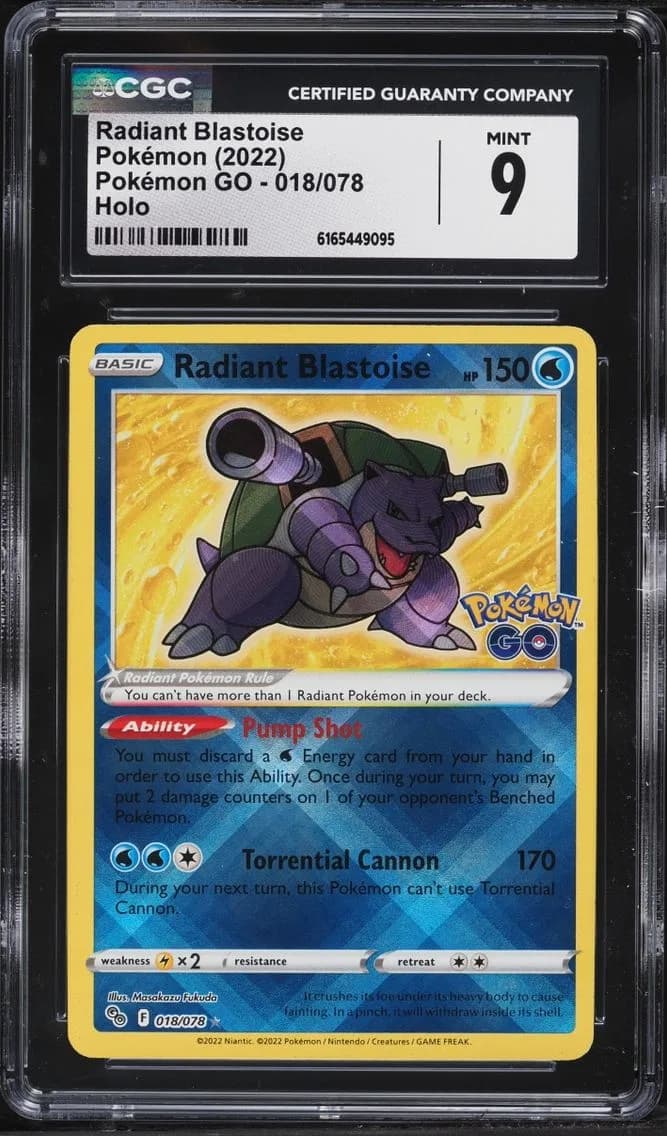 Radiant Blastoise, Pokémon GO, CGC 9