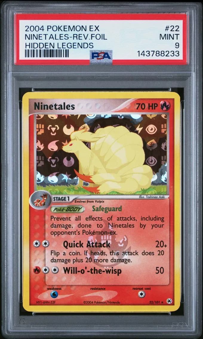 Ninetales-Reverse Foil, EX Hidden Legends, PSA 9