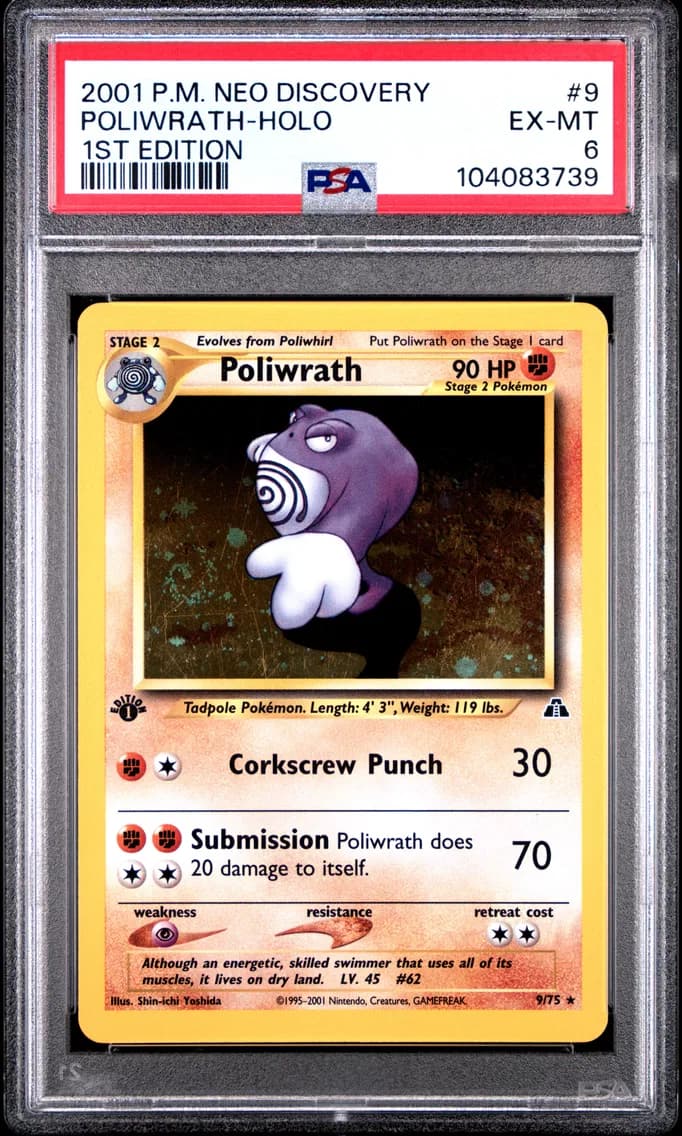 Poliwrath-Holo 1st Edition, Neo Discovery, PSA 6