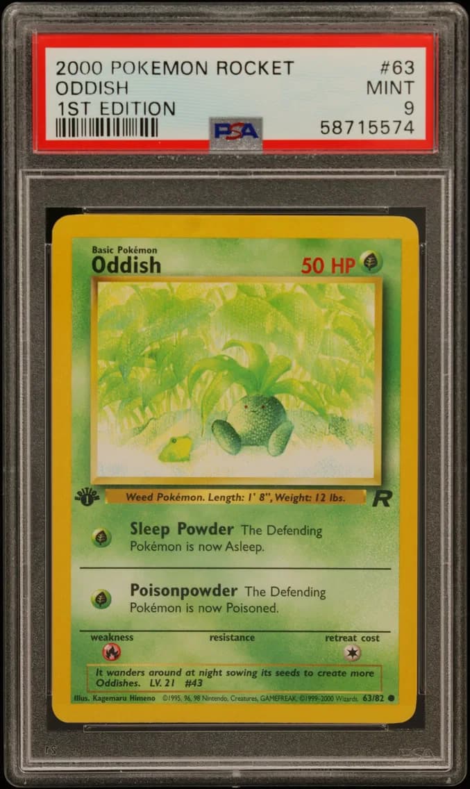Oddish 1st Edition, Rocket, PSA 9