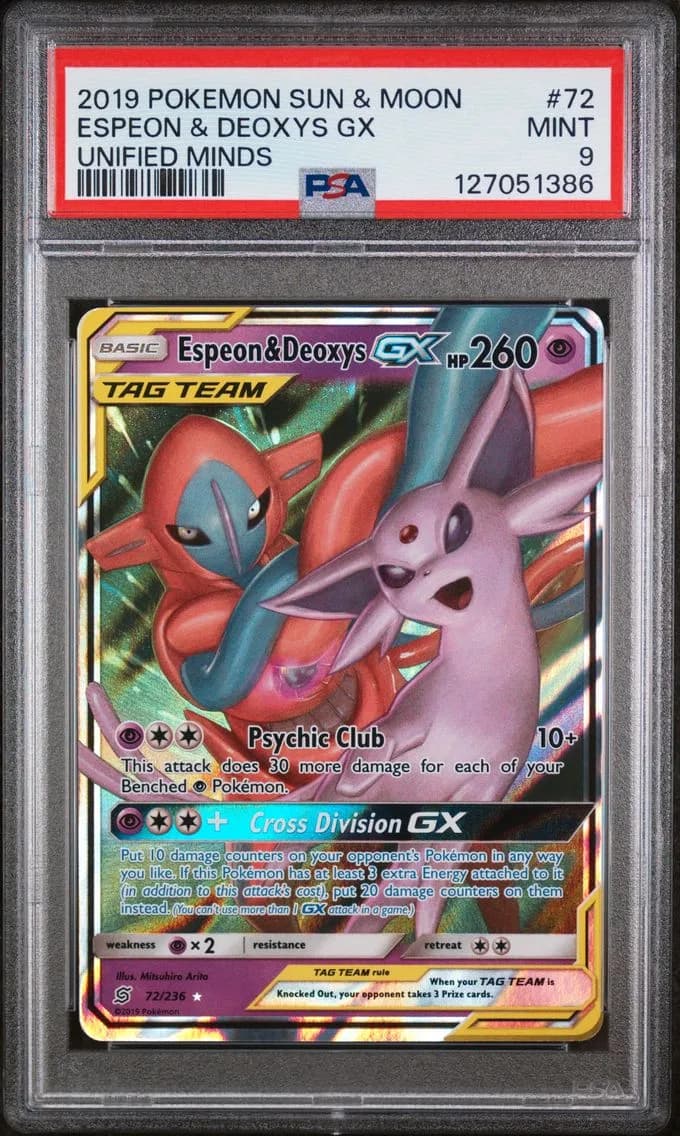 Espeon & Deoxys GX, Sun & Moon Unified Minds, PSA 9