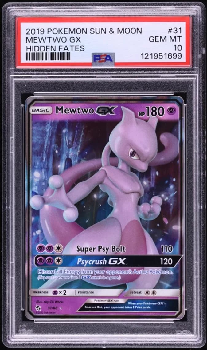 Mewtwo GX, Sun & Moon Hidden Fates, PSA 10