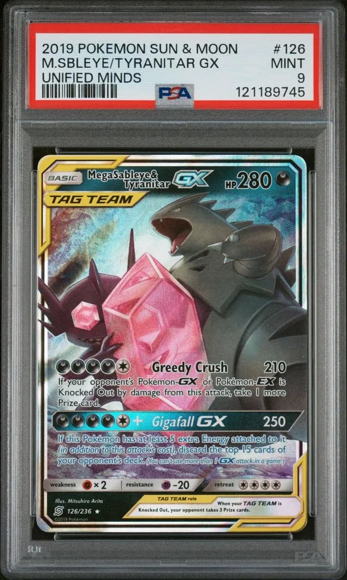 Mega Sableye & Tyranitar GX, Sun & Moon Unified Minds, PSA 9