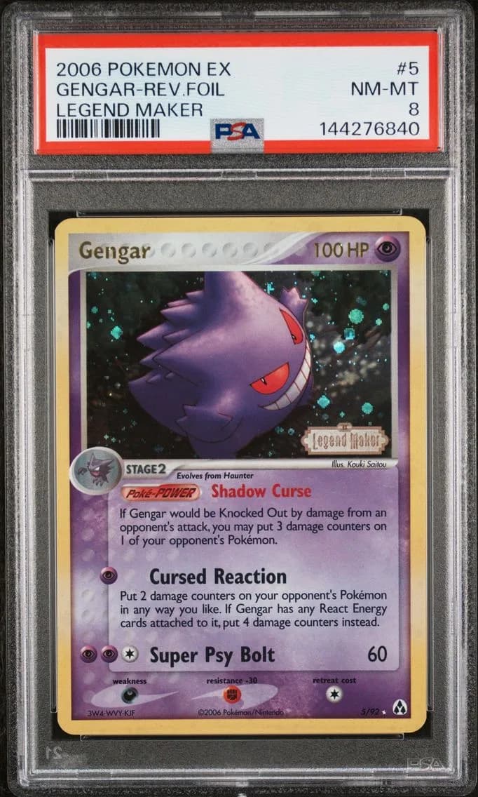 Gengar-Reverse Foil, EX Legend Maker, PSA 8