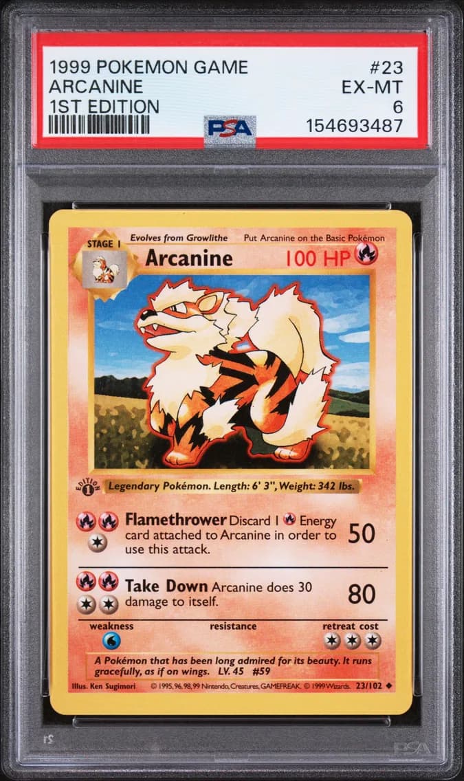 Arcanine 1st Edition, Game, PSA 6