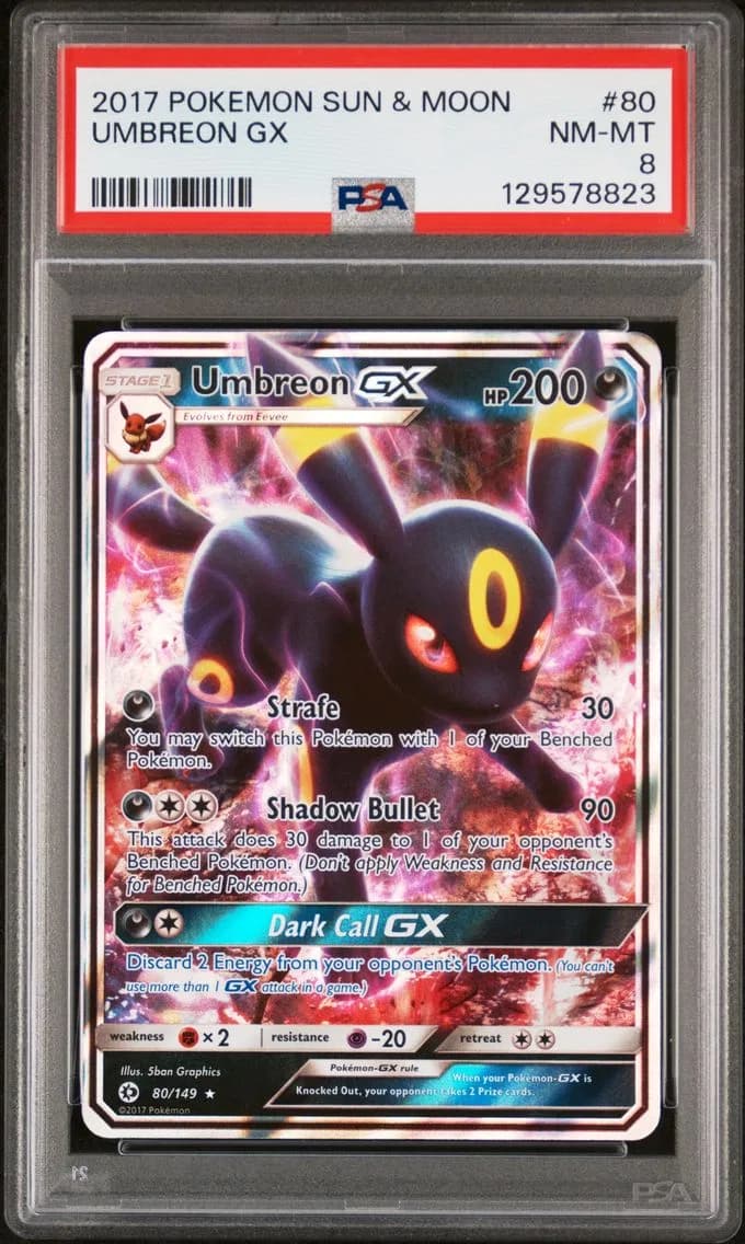 Umbreon GX, Sun & Moon, PSA 8