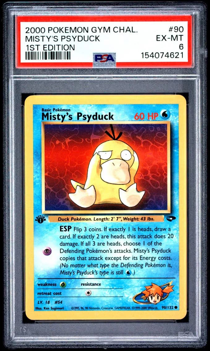 Misty's Psyduck 1st Edition, Gym Challenge, PSA 6