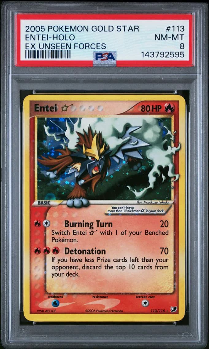 Entei-Holo Gold Star, EX Unseen Forces, PSA 8