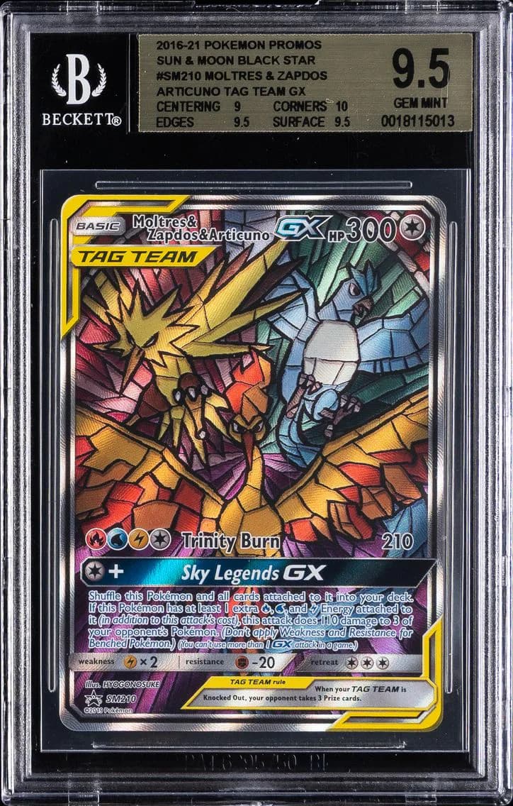 Moltres & Zapdos & Articuno GX, Sun and Moon Black Star Promos, BGS 9.5