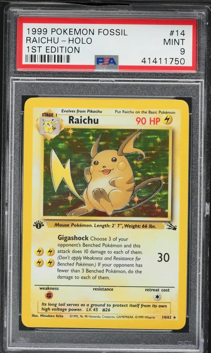 Raichu-Holo 1st Edition, Fossil, PSA 9