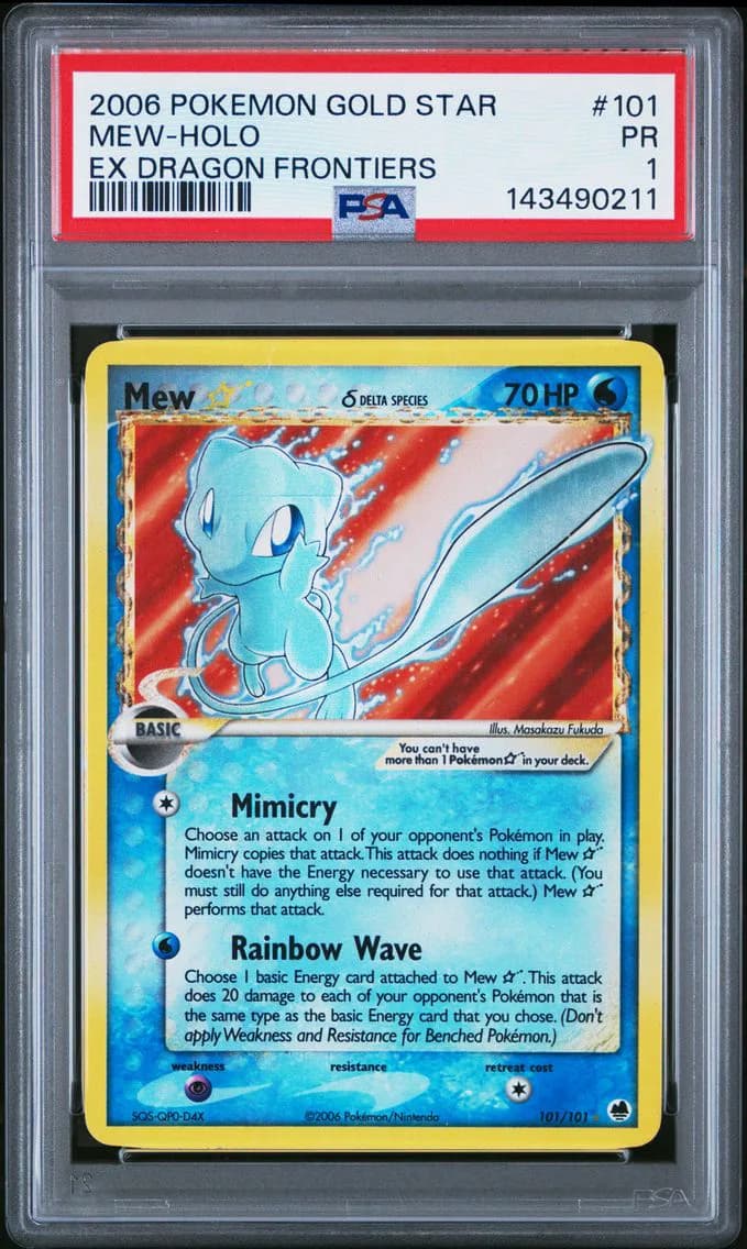 Mew-Holo Gold Star, EX Dragon Frontiers, PSA 1