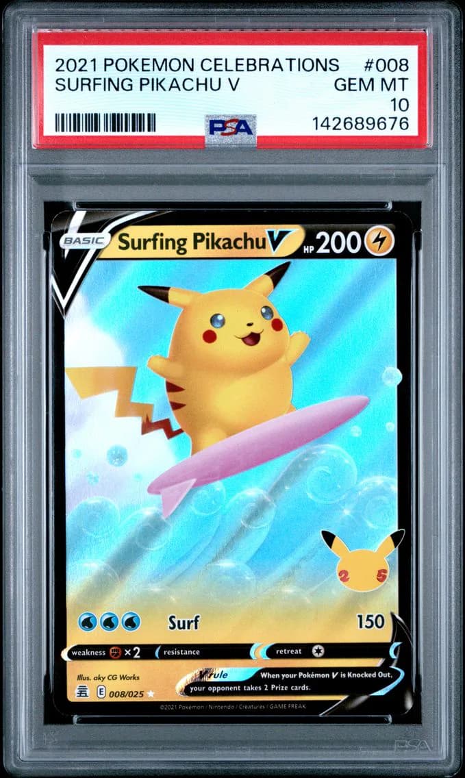 Surfing Pikachu V, Celebrations, PSA 10