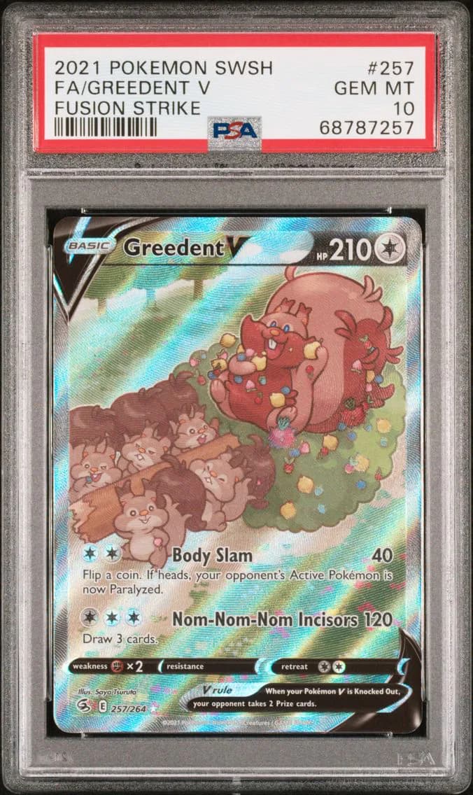 Greedent V, Sword & Shield Fusion Strike, PSA 10