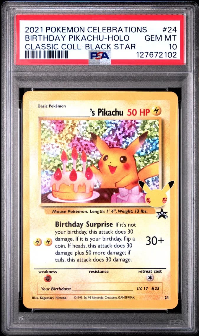 Birthday Pikachu-Holo, Celebrations Classic Collection, PSA 10