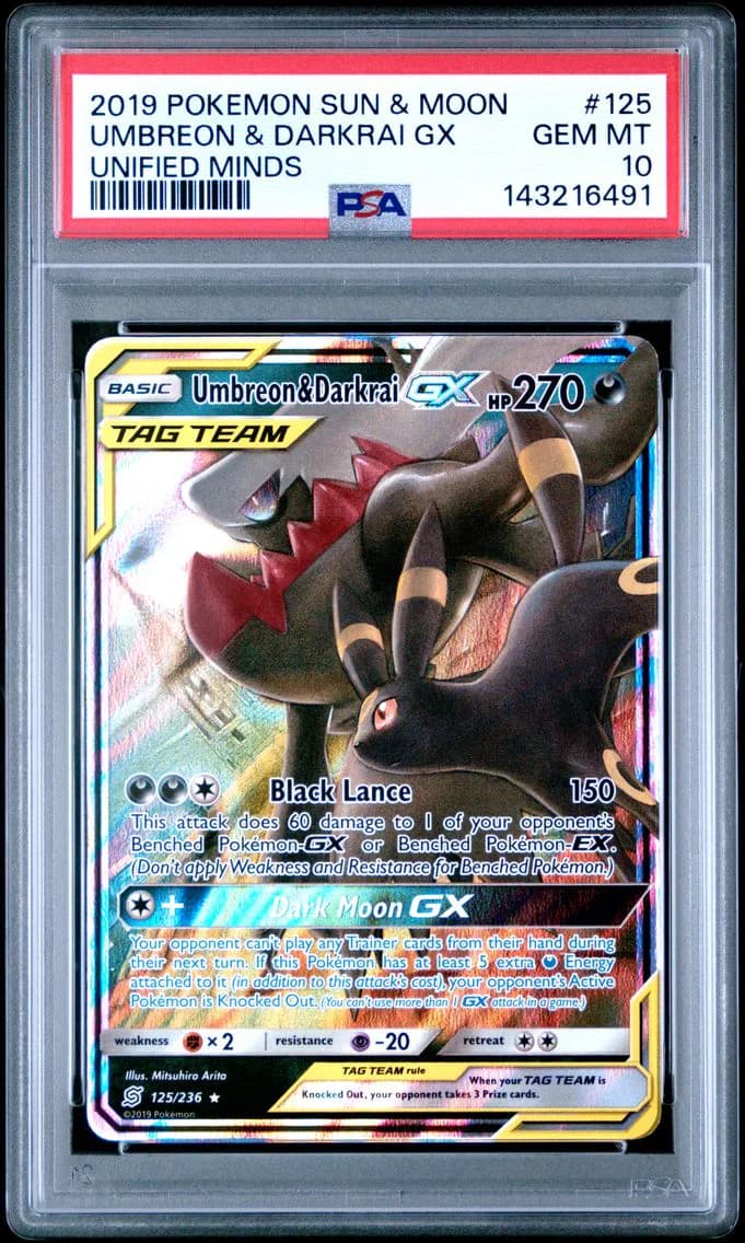 Umbreon & Darkrai GX, Sun & Moon Unified Minds, PSA 10