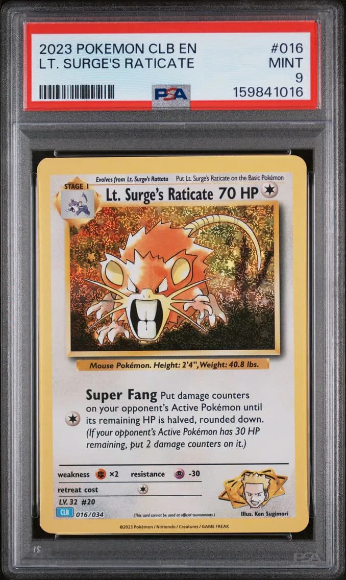 LT. Surge's Raticate, Clb-Trading Card Game Classic Blastoise & Suicune EX Deck, PSA 9