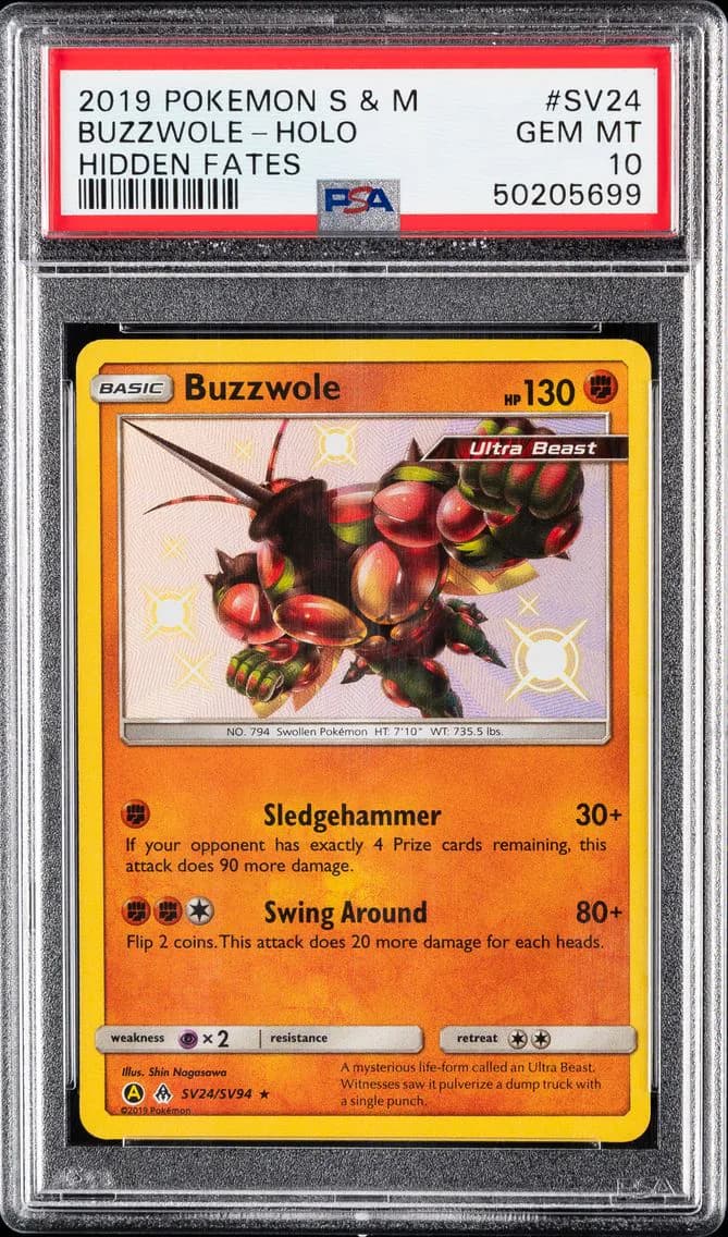 Buzzwole-Holo, Sun & Moon Hidden Fates, PSA 10