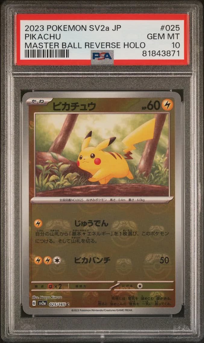 Pikachu Master Ball Reverse Holo, Japanese Sv2a-Pokemon 151, PSA 10