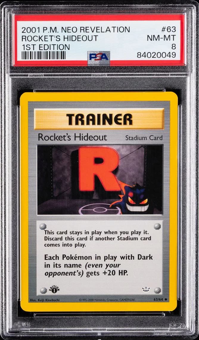 Rocket's Hideout 1st Edition, Neo Revelation, PSA 8