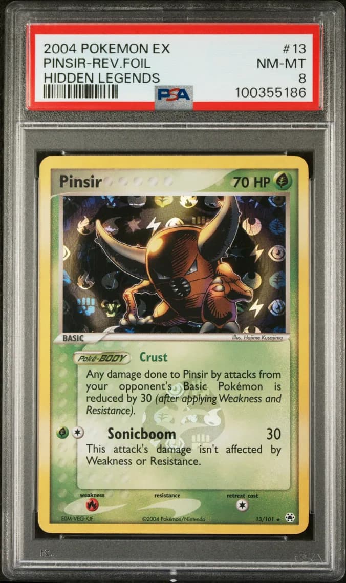 Pinsir-Reverse Foil, EX Hidden Legends, PSA 8